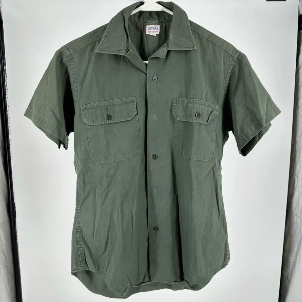 Vintage 60s Hanover Sanforized Uniform Work Shirt Size XS 13.5